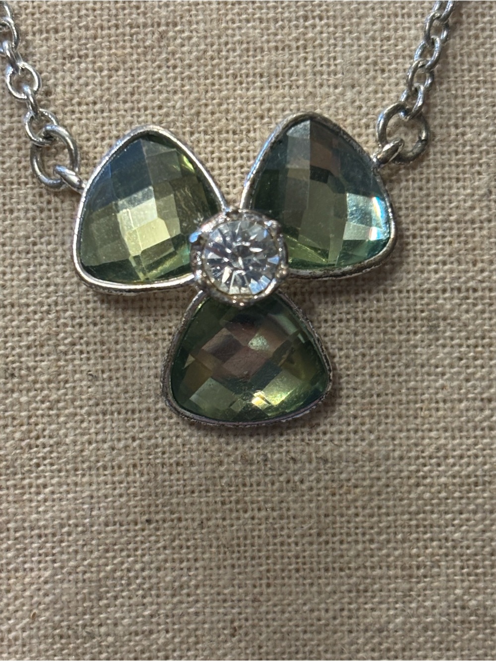 Anne Klein Silver-Tone Necklace with Green Crystal Trio